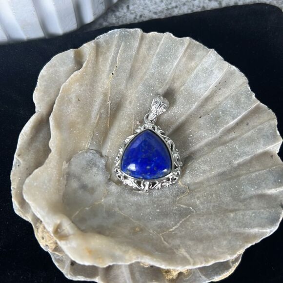 NIB Lapis Lazuli Solitaire Pendant in Platinum Over Copper with Magnet 10.40 ctw - Picture 4 of 8